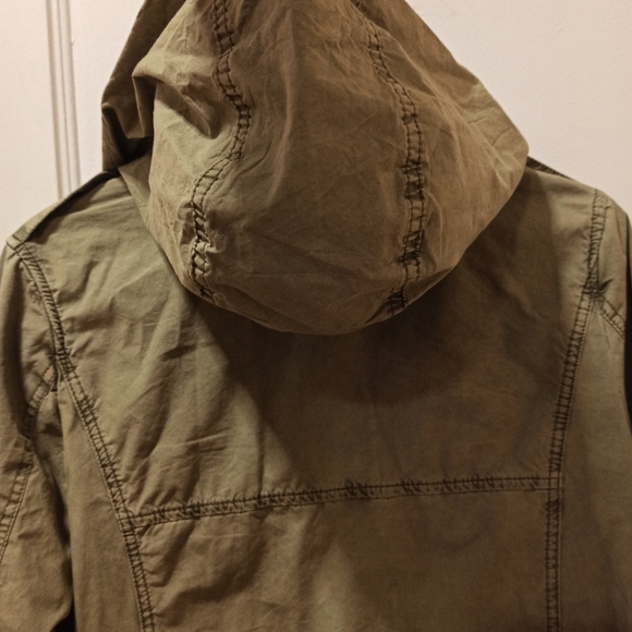 Levi's Womens Military Jacket small Olive Green Zip/Snap Closure Hideaway Hood - Picture 11 of 16